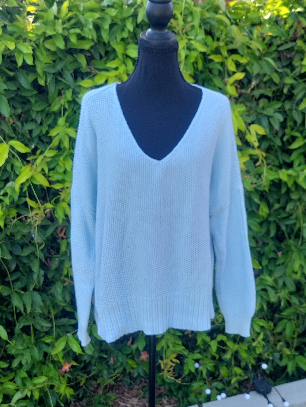 Blue Deep V Neck Sweater